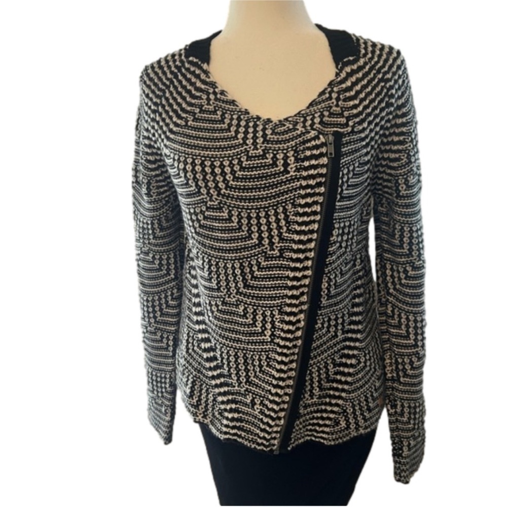 NWOT Nümph Andrea Wool Blend Black & White Houndstooth Diagonal Zip Up Cardigan